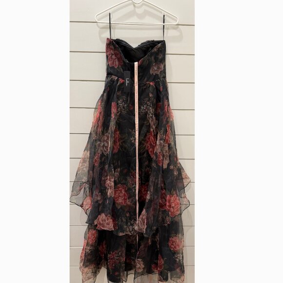 NWT Lulus Truly Extraordinary Black Floral Organza Strapless Maxi Dress - Size S - Picture 2 of 5
